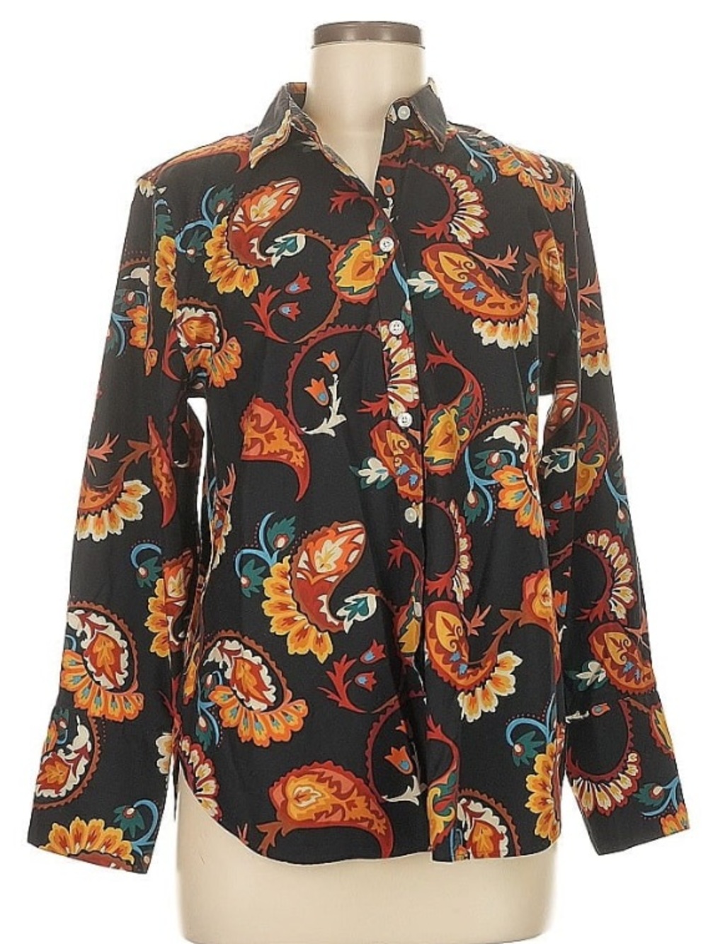 Chicos Women’s Black Floral Paisley Button-Up Shirt